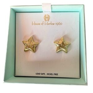 HOUSE OF HARLOW 1960 New Gold Toned Star Dangle Earrings Clear Rhinestones